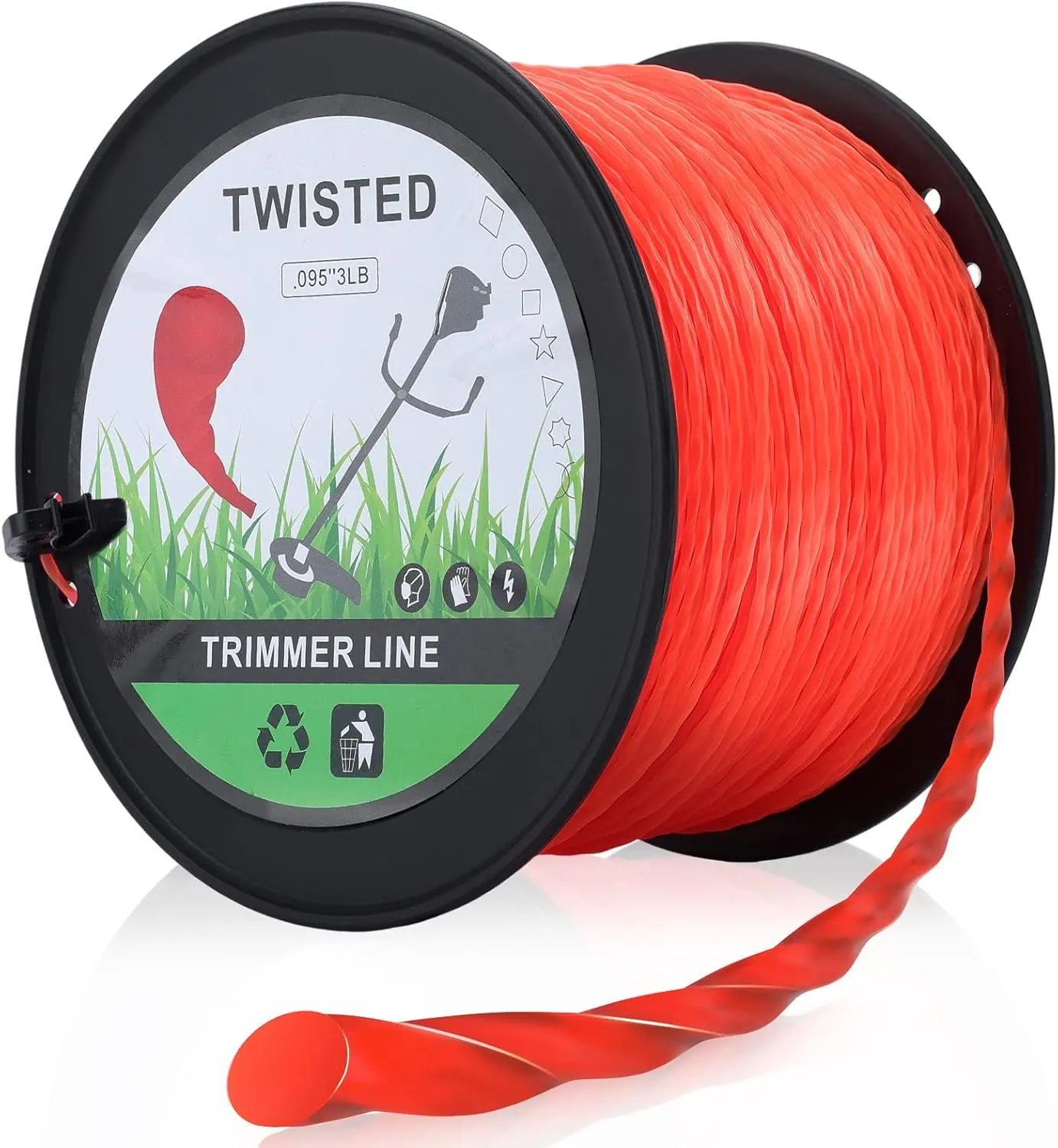095 Inch Trimmer Line,2.4mm/ 0.095" Weed Wacker Eater String, Commercial Grade Round Nylon String Trimmer Line Replacement for String Trimmer Weed Trimmer 3LB, Orange
