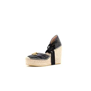 Pre-owned Gucci Women's GG Marmont Wedge Espadrilles Matelasse Leather by Rebag