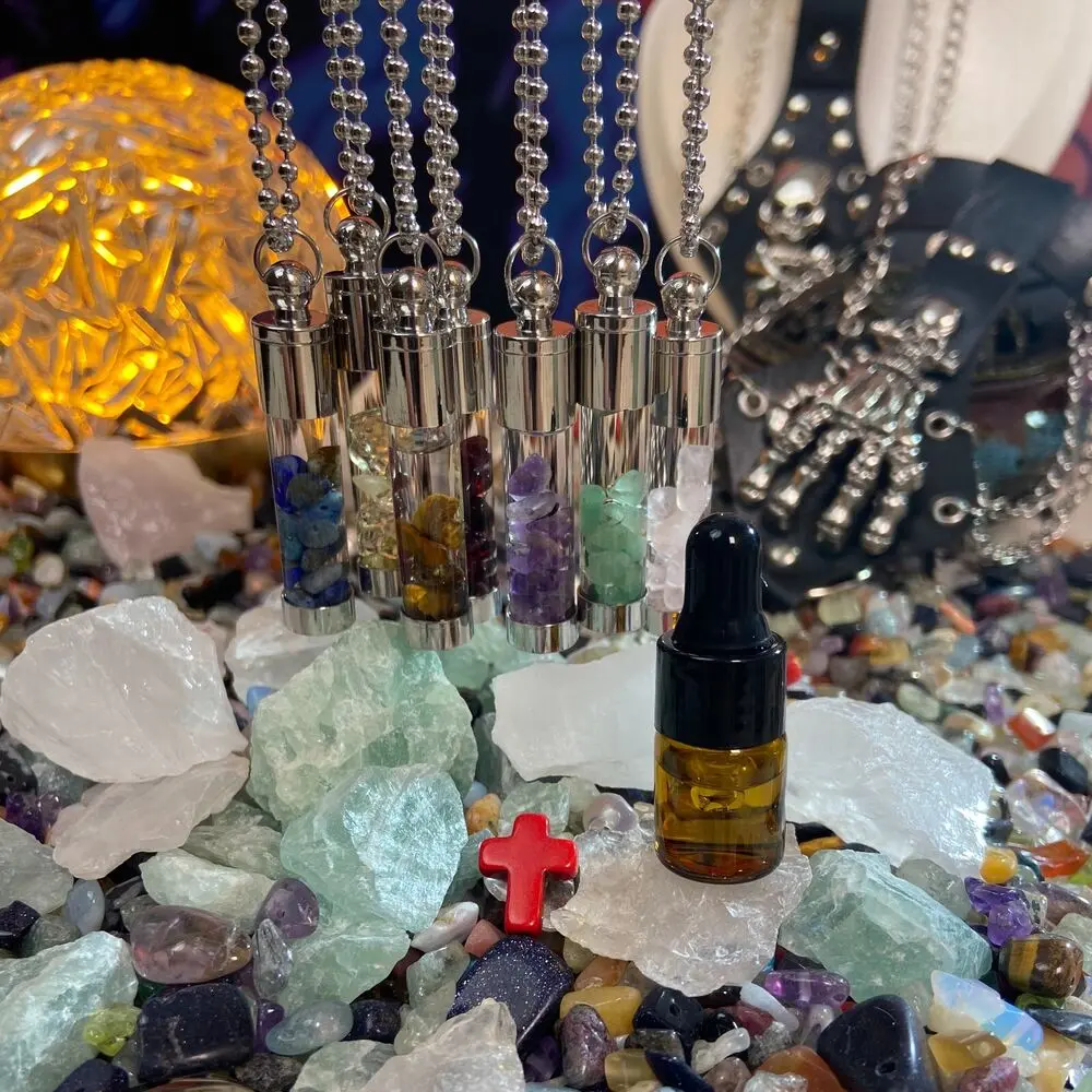 Crystal Accented Wishing Bottle Necklace with Demagnetized Purified Moon Water, Spiritual Healing Jewelry for Good Wishes, Meaningful Gifts, Includes Bracelet, Natural Energy, Spirituality, Gifts For Mom, Pure Water, Crystal Necklaces, Wish Bottle