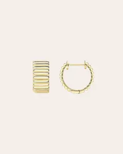 14K Gold Thick Notched Huggies