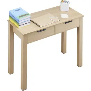 Father's Day Gift VEVOR Small Desk with Drawers, Wooden Table for Home Office, Small Computer Desk with Storage, Vanity Desk with Drawers, Study Table for Adults/Students for Drawing, Reading, Writing, Light Wood
