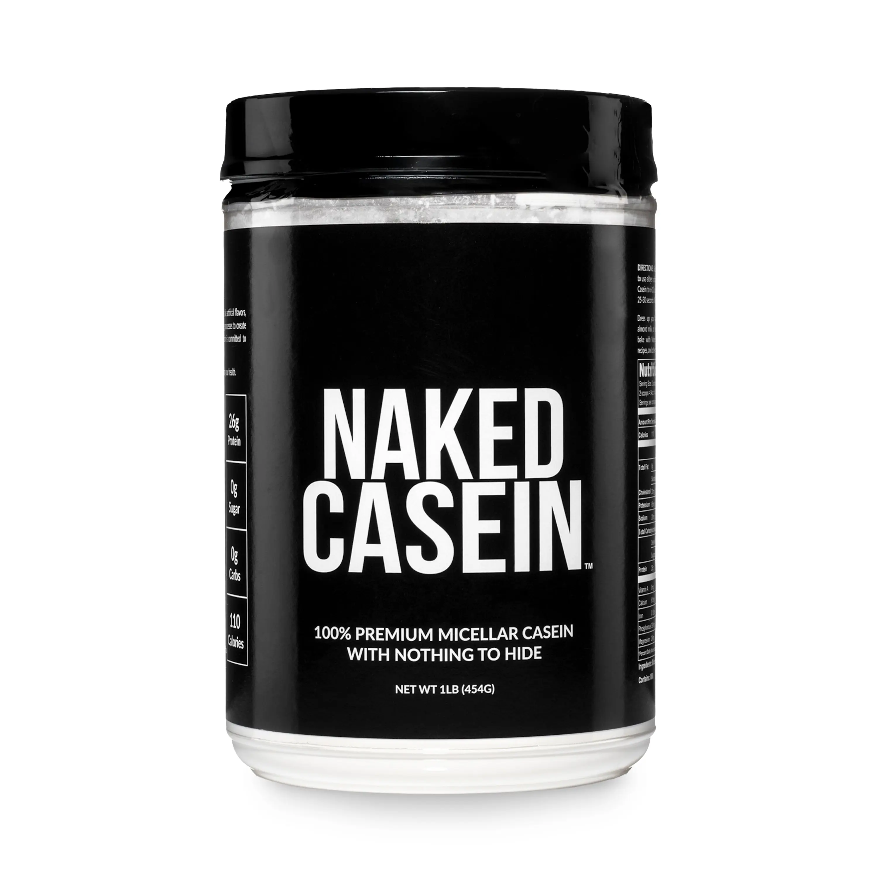 Naked Casein - 100% Premium Micellar Casein Protein Powder - 1 LB - Sourced from US Farms - 26g Protein, 0g sugar, 0g Carbs - For Muscle Recovery - Slow Digesting - Only 1 Ingredient