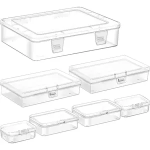 7 Pack Mixed Sizes Rectangular Mini Plastic Containers Clear Plastic Storage Boxes with Hinged Lids Empty Beads Organizers for Small Items Art Craft Jewelry Projects