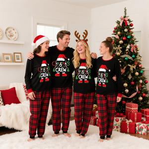 Christmas Pajamas Family Pajamas for Couples Holiday Pajamas Sets Christmas Hat Print Top and Plaid Bottom Men Women Funny Christmas Pajamas with Long Sleeve for Pajama Party Christmas Vacation Crewneck Holiday Pajamas Christmas Sleepwear Jammies 13020-D1