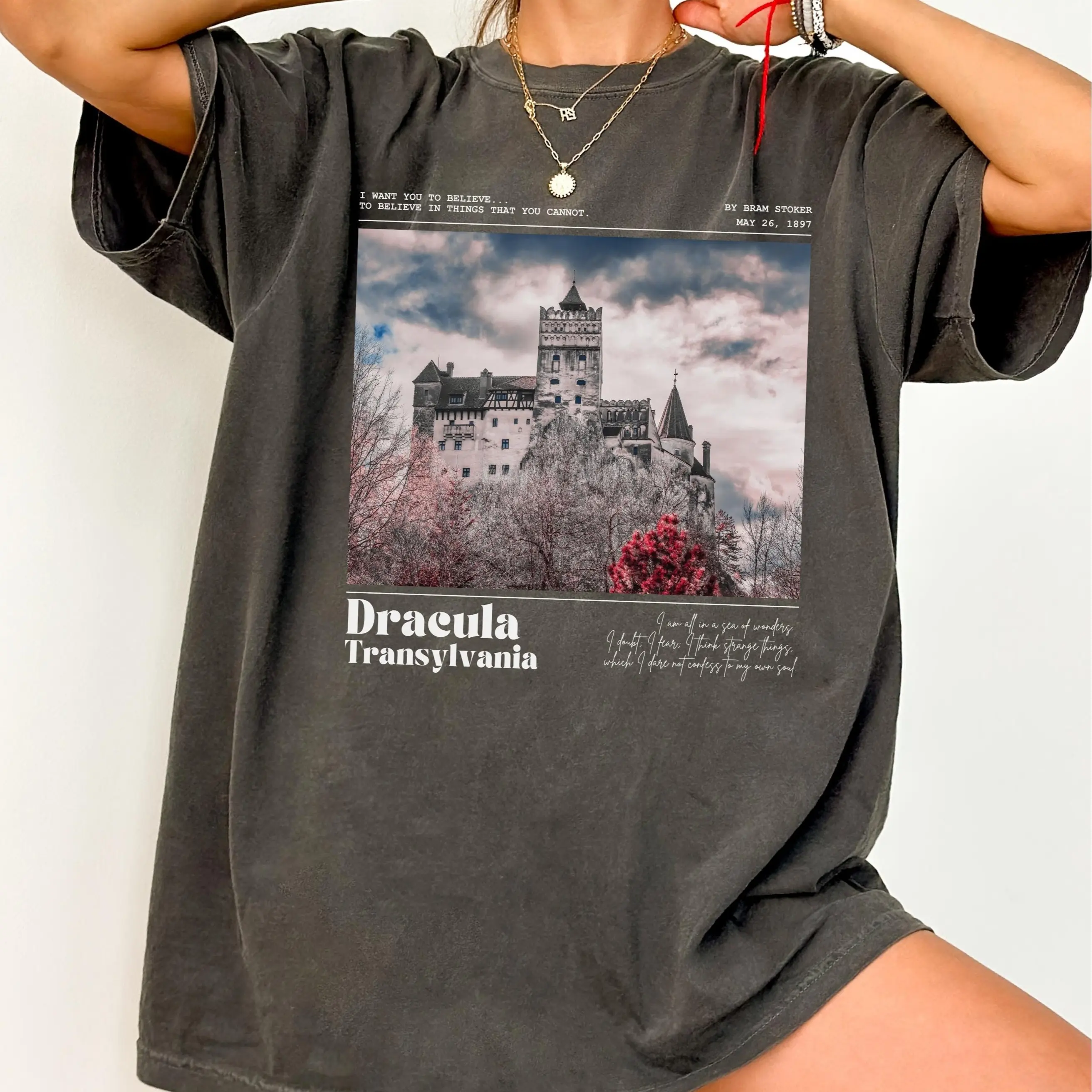 Comfort Colors Bram Stoker Dracula Castle Transylvania Tee, Bloodsucker Vampire Shirt, Dark Academia Bookish Halloween Gothic Horror Literature Shirt
