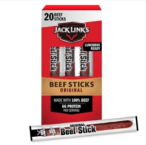 Jack Link's Beef Sticks, Original - Protein Snack, Meat Stick with 6g of Protein, Meat Snack Sticks Made with 100% Beef, Keto Friendly, Individually Wrapped - 0.92 Oz. (20 Count)