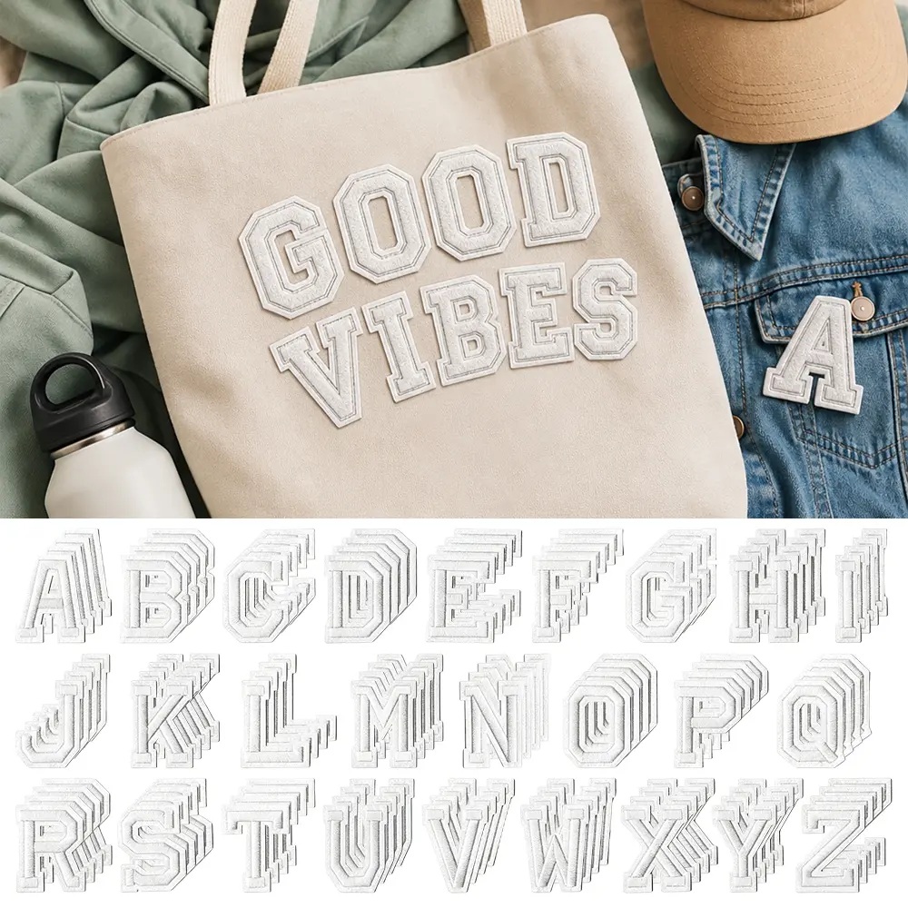 104pcs White Iron on Letters Patches, Embroidery Fabric Letters Applique Patch for Clothing, Jackets, Jeans, Hats, Backpacks, Socks sohochic