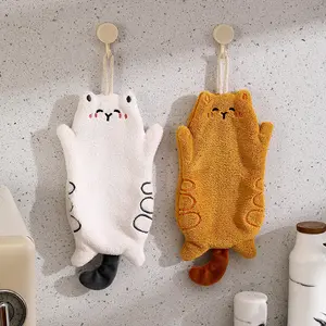 Cute Cat Coral Velvet Hand Towel Dual Use Hanging Kitchen Square Towel Super Absorbent Quick Dry Gift Towel