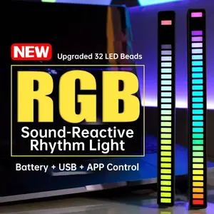 BIAZE RGB Sound-Reacting Rhythm Light 32 LED Beads Battery USB APP Control for Gaming Esports Parties Car Desktop Sync to Sound