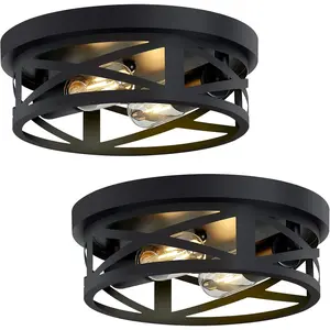 Flush Mount Ceiling Light Fixture,Black 2-Light Hallway Light Fixtures Ceiling,Light Fixtures Ceiling Mount for Farmhouse,Kitchen,Hall (2 Pack)