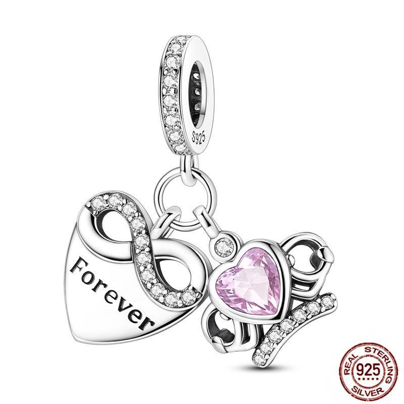 Pink series Charms Plata De Ley 925 Original Heart Pet Cat Dog Bow Handbag luggage Charm Beads Fits Bracelet DIY Jewelry Making