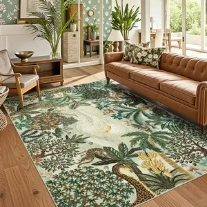 GARVEE 5x7 Jungle Area Rug Washable Rugs for Living Room Bedroom, Soft Low Pile Non Slip Accent Floor Mat Animal Print Green Throw Rug Indoor Carpet Dining Room Playroom