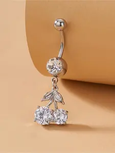 Adorable Fashion Fruit Design Cherry Artificial Zircon Belly Ring, Sparkling Zircon Inlay, Elegant Copper Chain, All-Season Body Jewelry, Party Accessory for Women, Belly Button Rings