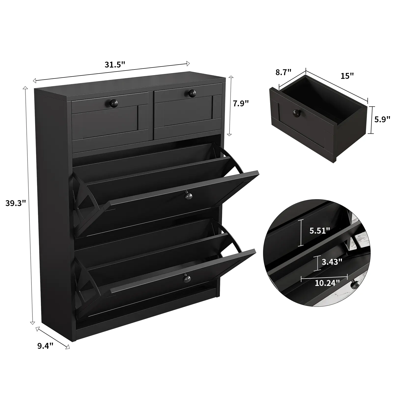 Black-2 Flip Drawers
