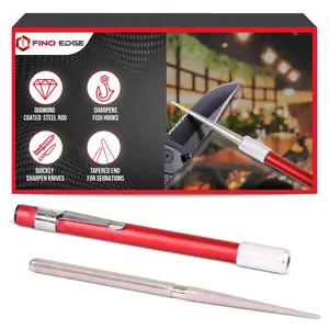 Fino Edge Serrated Knife Sharpener Rod - Retractable Diamond Sharpening Rod - Ultra Portable Diamond Knife Sharpener Rod - Mini Pocket Sharpener for Outdoor Hunting Fishing (FE-RDSR)