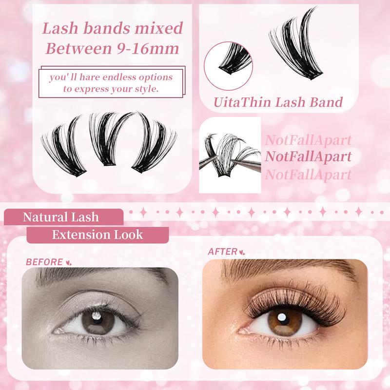 DIY Lash Extension Kit Volume Lash Clusters 40D D Curl Individual 320 pcs Lashes Lash Clusters Kit Thick Eyelash Extension Kit Lash Bond Seal Lash Tweezers Remover Brush for Self Application at Home Save Money(9-16MIX Lash Kit)