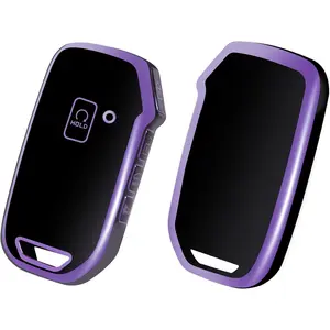 for Kia Key Fob Cover, TPU Key Fob Case Cover Fits for Kia K5 Forte Seltos Sportage Sorento Telluride Soul Ceed Cerato NIRO 2018-2022 Car Accessories Smart Key Holder, Purple Black