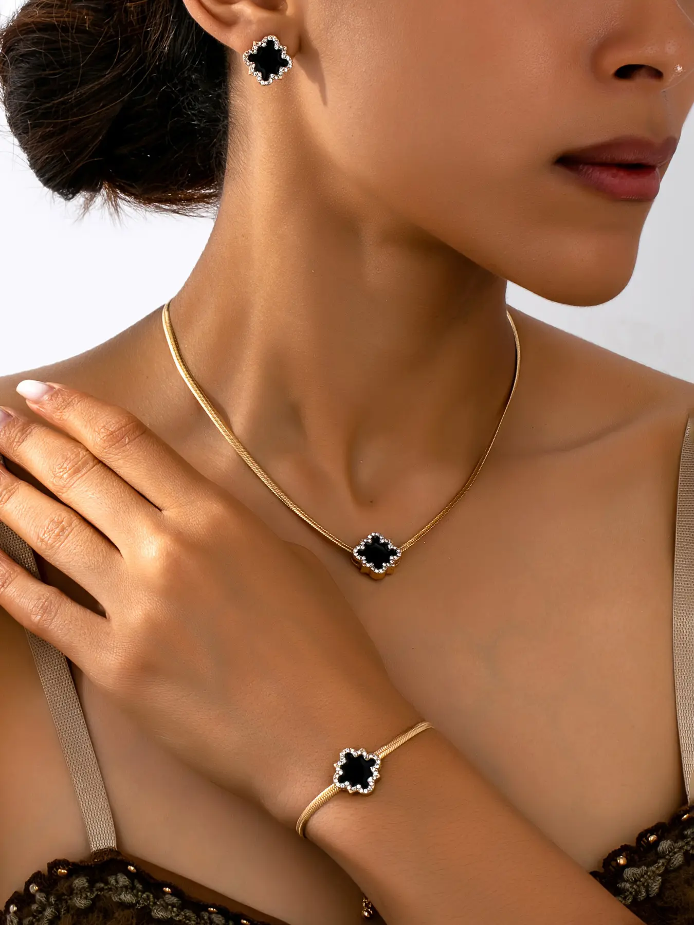 Elegant Flower Design Matching Jewelry Set, Fashion Stylish Necklace & Bracelet & Stud Earrings for Party, Daily Clothing Decor, Trendy All-match & Exquisite Jewelry for Birthday Gift