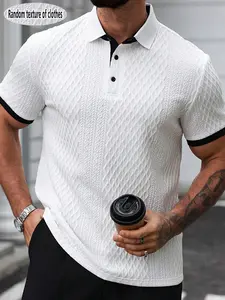 Men's Textured Thick Polo Shirt, Jacquard Knit High-End Golf Casual Short Sleeve, Stylish and Comfortable Men's Apparel