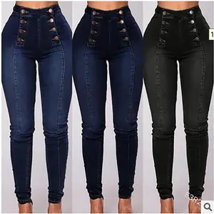 Denim Pencil Pants Women Vintage Jeans High Waist Washed Double Breasted Pockets Basics Ankle Length Trousers 2025 Streetwear