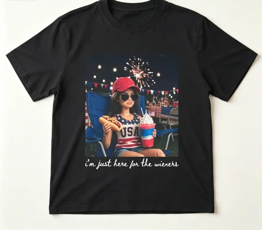 Fun Doll Just Here For The Wieners TShirt, USA 250th Anniversary Humor Graphic Tee