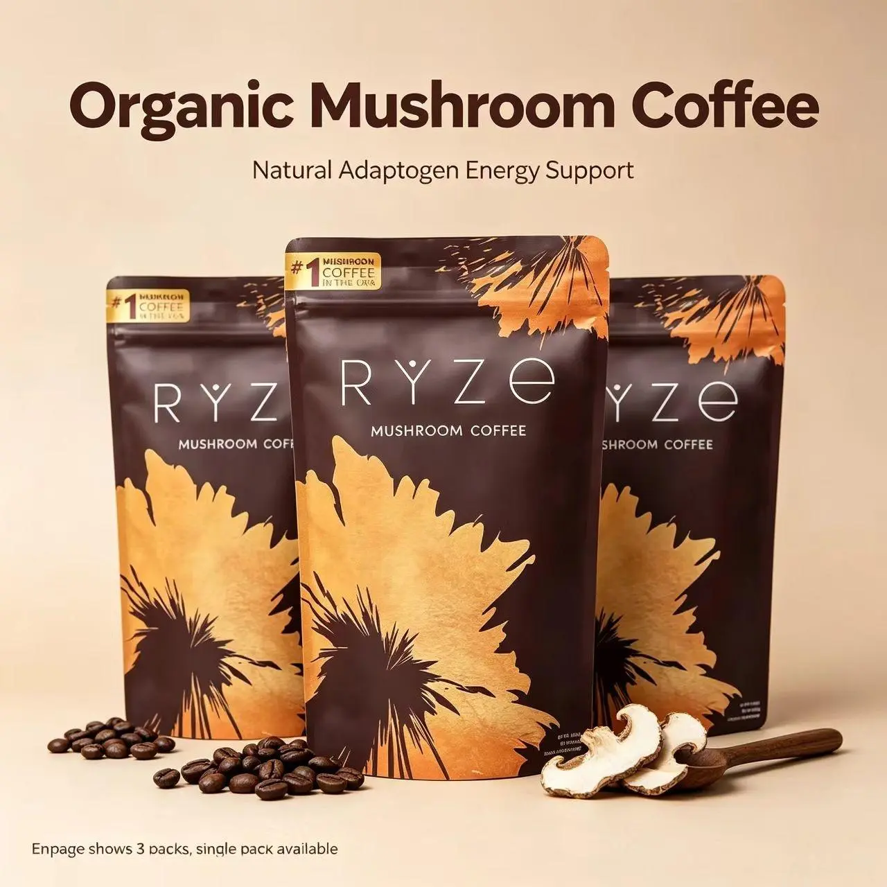 【3 PACK】 Mushroom Coffee USDA Organic with 6 Adaptogenic Mushrooms and MCT Oil