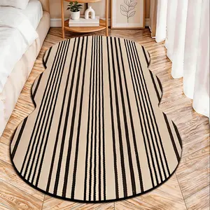 2D Flat velvet irregular shape carpet with beige and black vertical stripes pattern, machine washable and non-slip design, suitable for bedrooms/rooms, all seasons of spring, summer, autumn and winter, as well as Valentine's Day, Christmas and Thanksgivin