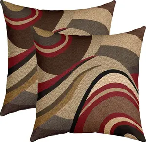 Feelyou Geometric Square Cushion Case Set - Burgundy Red, Stripe Brown-Grey, Durable, Washable Zip Throw Covers for Couch, Sofa, Durable Cushions, Cushion Cushion Covers