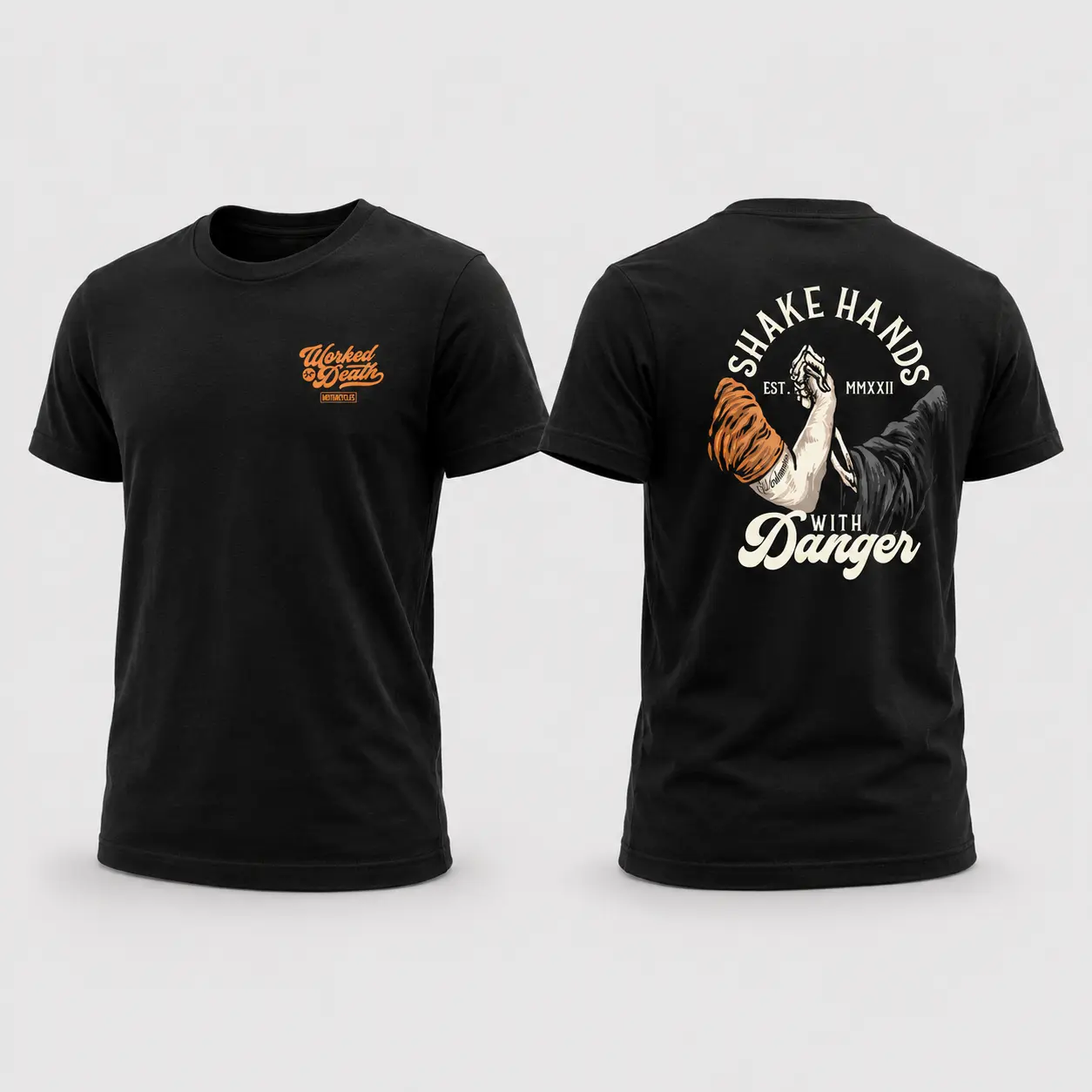 Shake Hands With Danger T-Shirt, Vintage Biker Graphic Tee, Motorcycle Handshake Shirt, Retro Black Back Print Tee, Shirt for Men