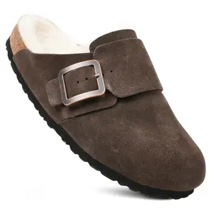 Aerothotic | Atlas Fur Leather Clogs for Women | Cork Footbed | Genuine Suede | Memory Foam