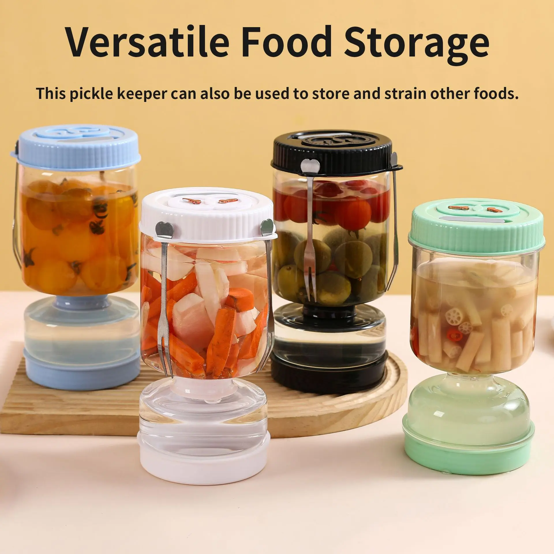 Glass pickle jar with dry and wet separation function, sealed pickle storage container, reusable kitchen olive and pickle pickling jar