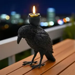 Decorative Crow Replica Garden Ornament, Halloween Party Props, Atmospheric Candle Holder, Lantern Candle Holder, Home Decor Item, Ghost Festival Decoration