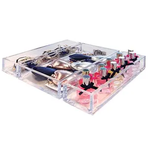 Azar Displays Deluxe 3 Piece Clear Acrylic Tray Set, Two Narrow Rectangle Trays and One Large Rectangle Tray Organizer for Desk or Counter