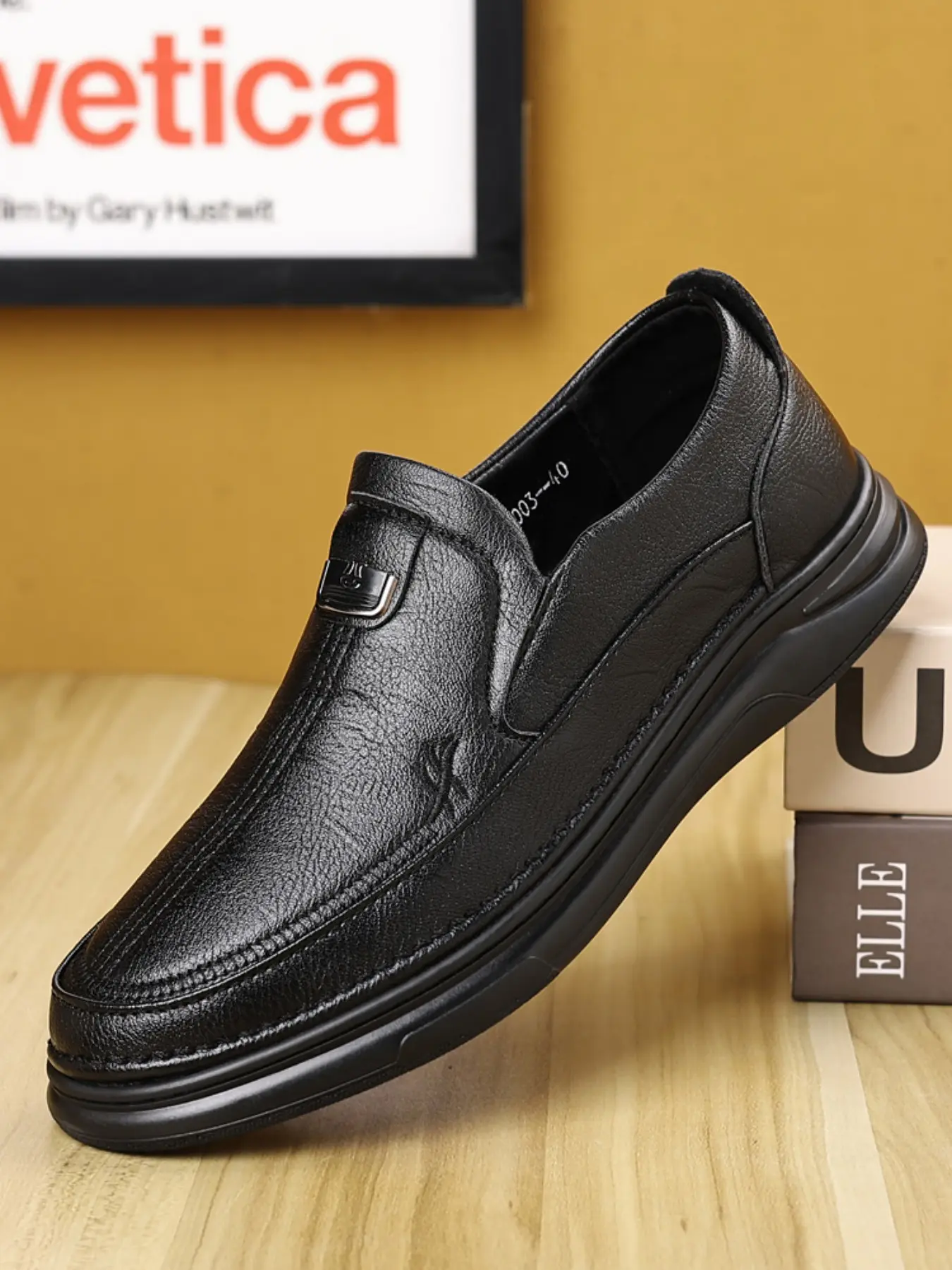Men's Fashion Casual Leather Shoes, Formal Loafers, Slip-On Closed Design, Flat, Rubber, Simple Style, Perfect for Daily Wear & Office Use, Footwear