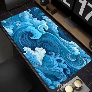 1-Pack XXL Extra-Large Gaming Mouse Pad, Japanese Blue Wave Design, 3-5mm Thick Non-Slip Rubber, Washable, Computer and Office Decor, Top Choice for Gamer Gifts, Ideal for Laptops, Study, and Work Desks, 900x400mm Long Mouse Pad