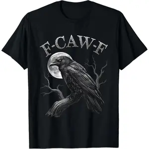 Men's Shortsleeve Round Neck T-Shirt - Black Crow F-Caw-F Funny Bird Moon Gothic Adult Humor Sporty Menswear Graphic Sport Top