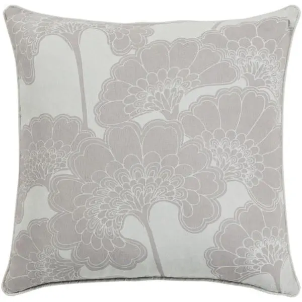 Japanese Floral Lumbar Pillow, Medium Gray