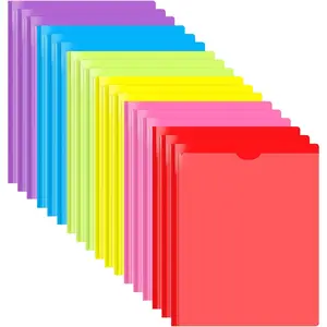 Heavy Duty Plastic Pocket Folder with Prongs and Clear Front Pocket - 18 Pack, 3 Prong Folders with Pockets and Card Slot, Assorted Colors