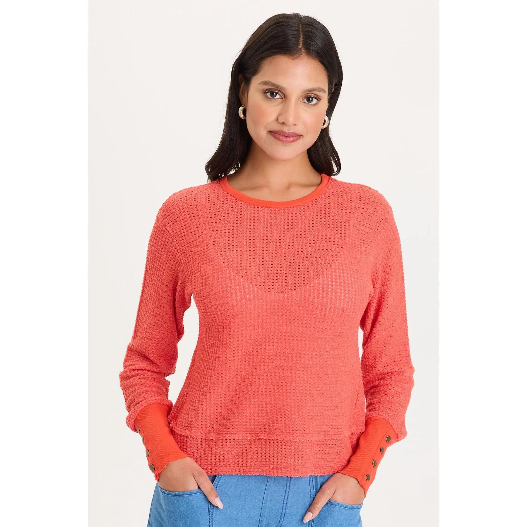 Kelsoe Buttoned Cuffs Thermal Long Sleeve Top