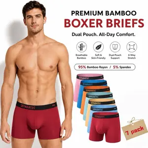 Separatec Men's Bamboo Rayon Dual Pouch Boxer Briefs 7-Pack Breathable Comfy Underwear for Daily Wear All Seasons Stretchy Fabric Colorful Intimates