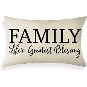Farmhouse Pillowcase Covers with Family Quote 12x20 Inch Rustic Décor Lumbar Pillowcase Covers with Saying Housewarming Gifts Family Home Décor