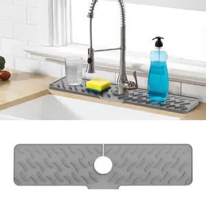 24 Inch Longer Faucet Mat for Kitchen Sink , 2026 Upgraded Premium Silicone Splash Guard with Fast Drying Properties , 7° Slope Fast Self-draining, Protective Sink Tray Ideal for Stone Sinks in Kitchen & Bathroom Grey