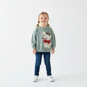 Girls Reindeer Red Bow Tie Sweatshirt - Holiday Pullover for Toddlers & Kids