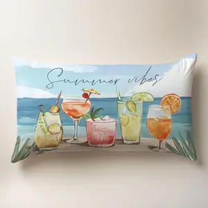 Summer Drink Beach Watercolor Pillow Cover, 19.71x11.81in Single-Sided Print, Simple Home Decor for Living Room Bedroom, No Filler Included