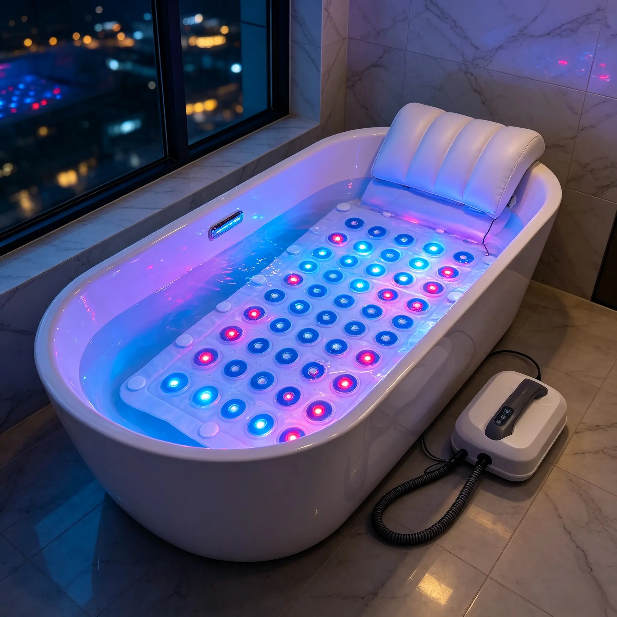 Spa Magic Multicolor LED Bubble Bath Massager Mat, 49in/44in Full Body Waterproof Bathtub Mat with 6-Speed Bubbles, Remote Control, Non-Slip Suction Cups, Ideal Holiday Self-Care Gift for Home Relaxation