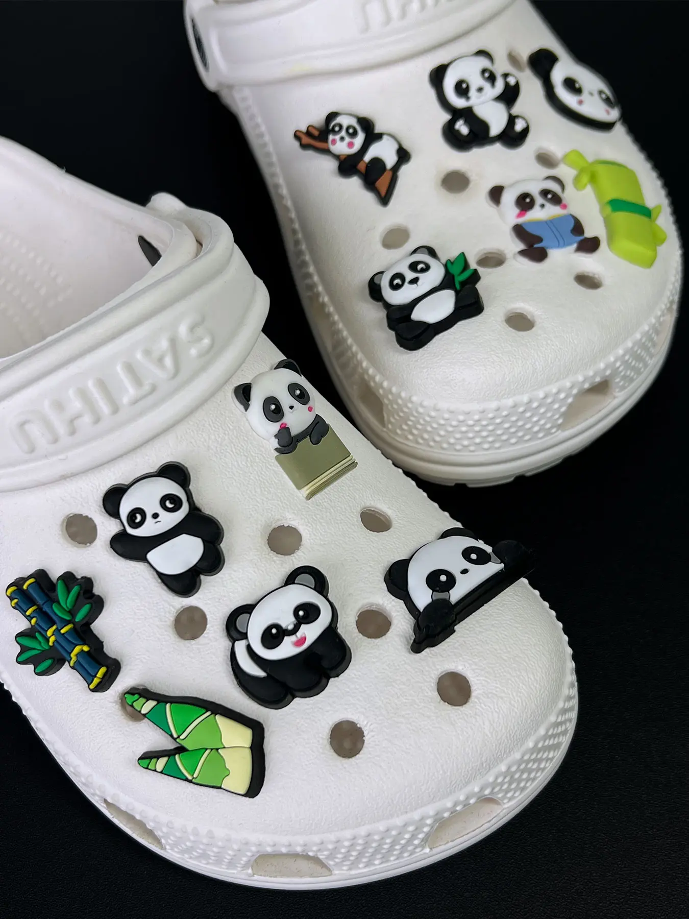 Cute Panda Cartoon Shoe Charms Set, Shoe Embellishment Set, Shoe Decoration Charms, DIY Fun Shoe Accessories for Personalized Shoes, Perfect Gift for Kids, 12-Piece Collection Decor