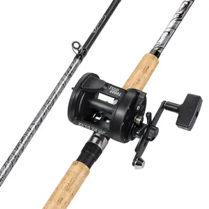 Sougayilang 8ft/9ft Fiberglass Fishing Pole Conventional Reel Combo with Durable P-Cork Rod Handle for Catfish, Salmon & Steelhead, Medium Heavy