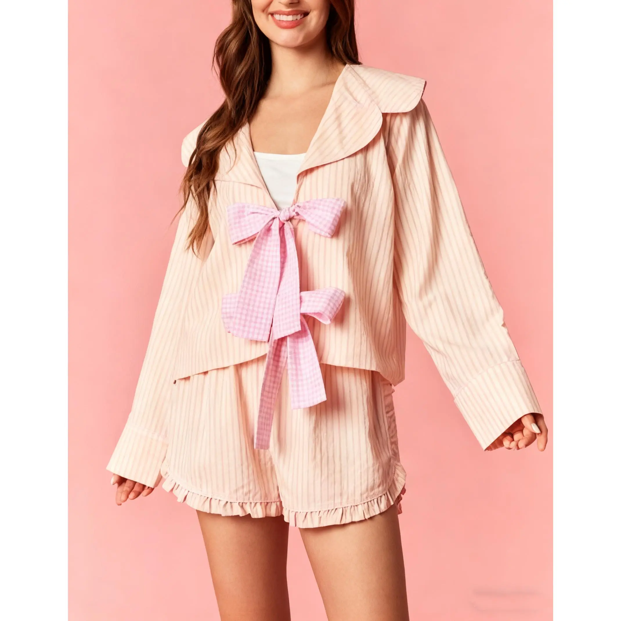 Womens Christmas Checkered Pajamas Sets Long Sleeve Shirt Shorts Pjs 2 Piece Fall Button Down Plaid Lounge Sleepwear
