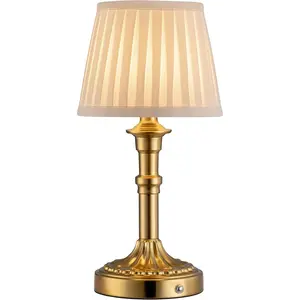 Cordless Portables Table Lamp, LED Fabric Shade Small Desk Lamps, 4000mAh Battery Powered Lighting, 2700K Stepless Dimmable Light for Living Room, Dining Room, Bedroom, Bedside (Bronze)