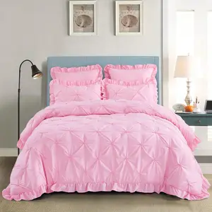 5 piece Romantic Princess pintuck comforter set-100% Prime brushed microfiber bedding set with ruffle design-all season use bed in a bag
